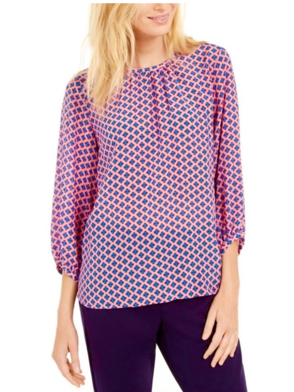 Max Mara Weekend Afosi Pure Silk Relaxed Pink Printed Pullover Blouse, US 4,NWOT